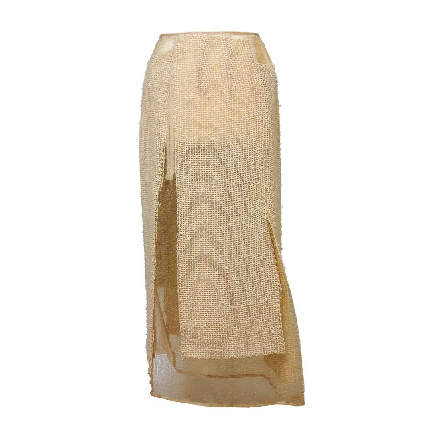 Comme des Garcons Woven Gold Beige Patchwork Skirt AD1997 For Sale