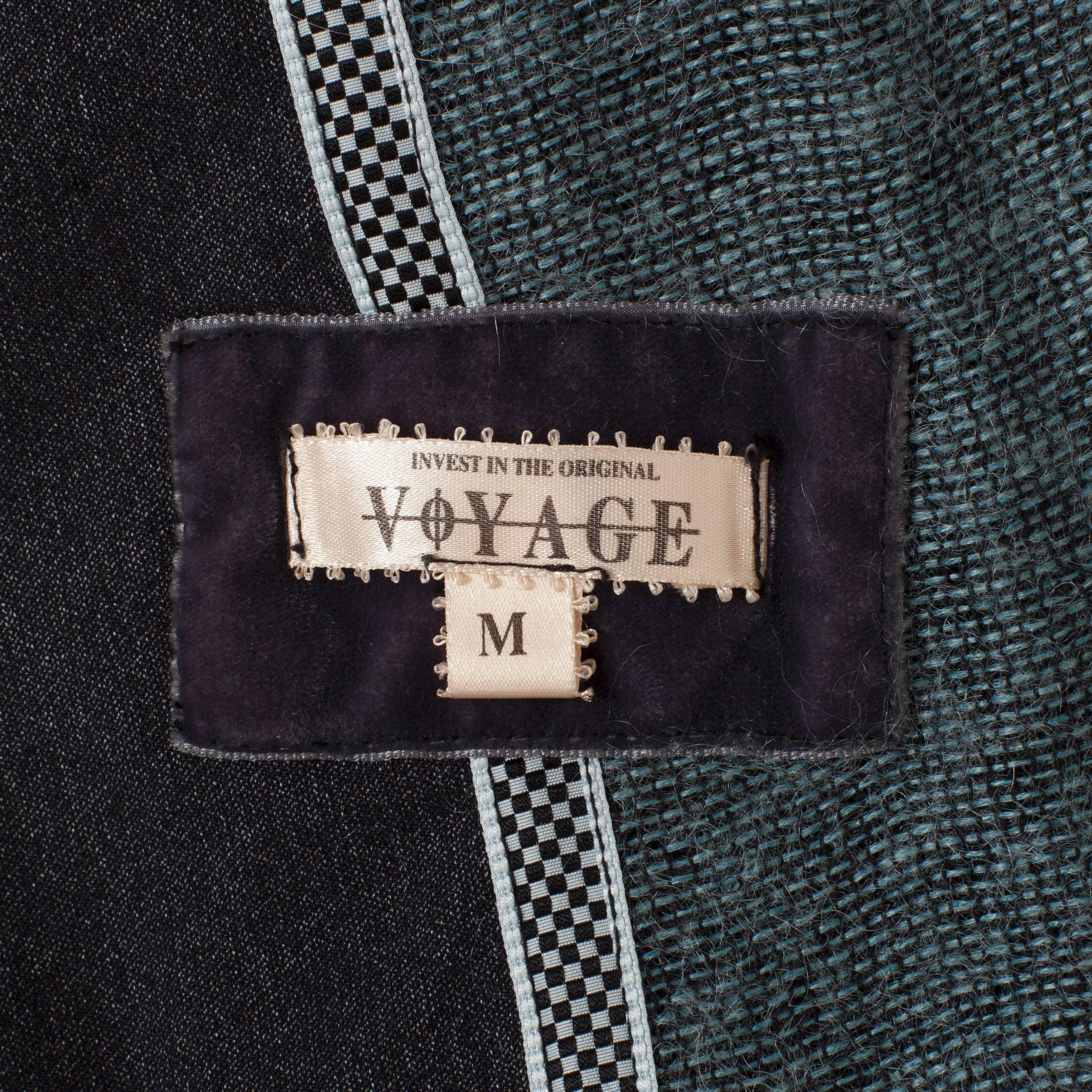 Black Voyage Jacket Velvet Ribbon Plaid 1990's 