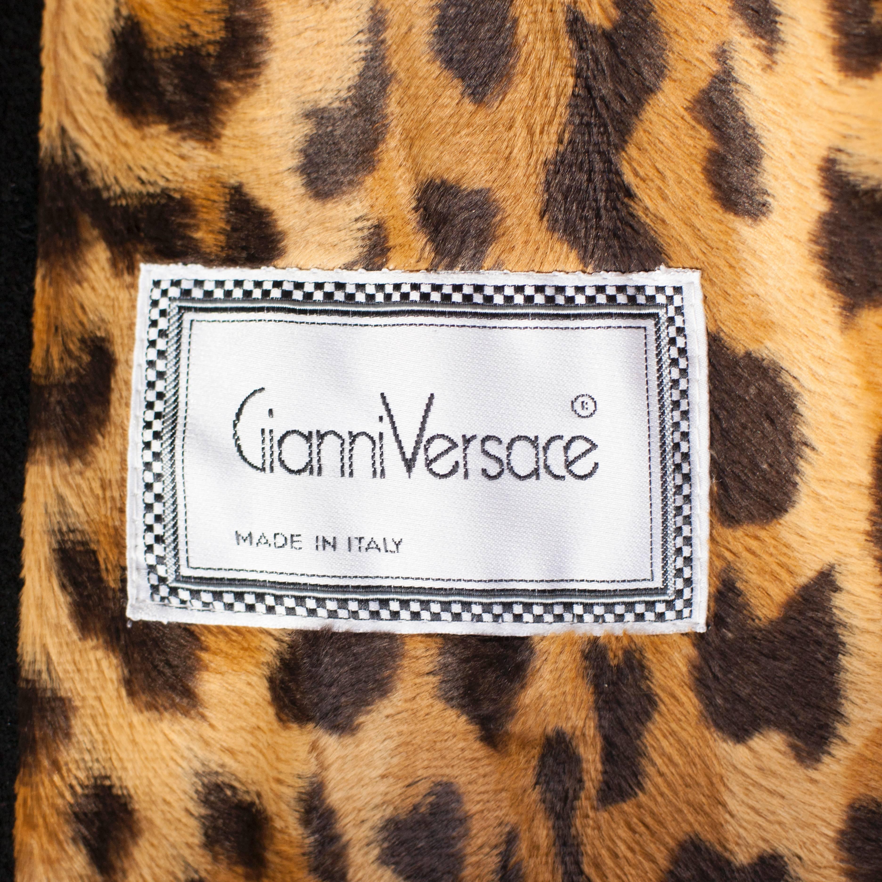 Gianni Versace Leopard Faux Fur Lining Coat 1990's 2