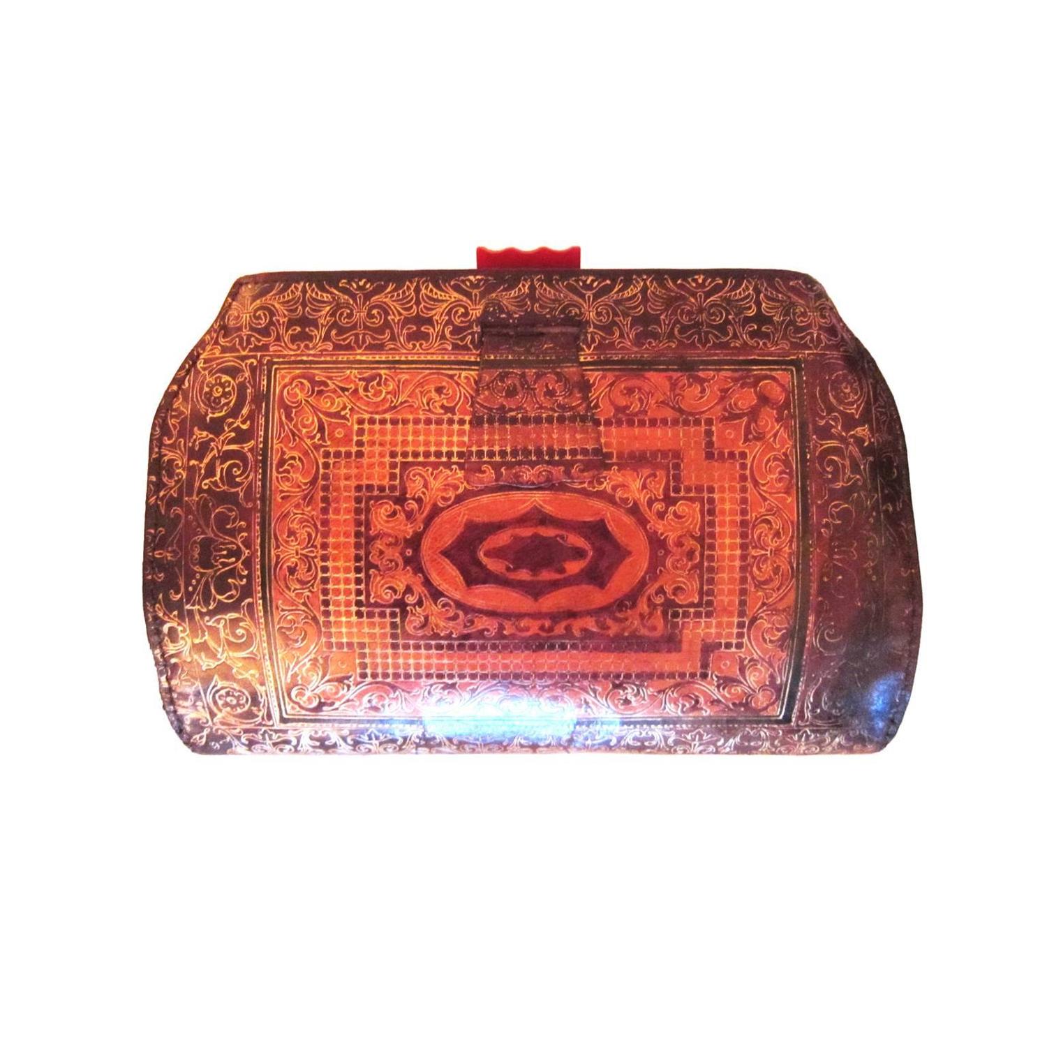 Art Deco Leather Embossed Clutch Bag Bakelite 1920\u0026#39;s For Sale at ...