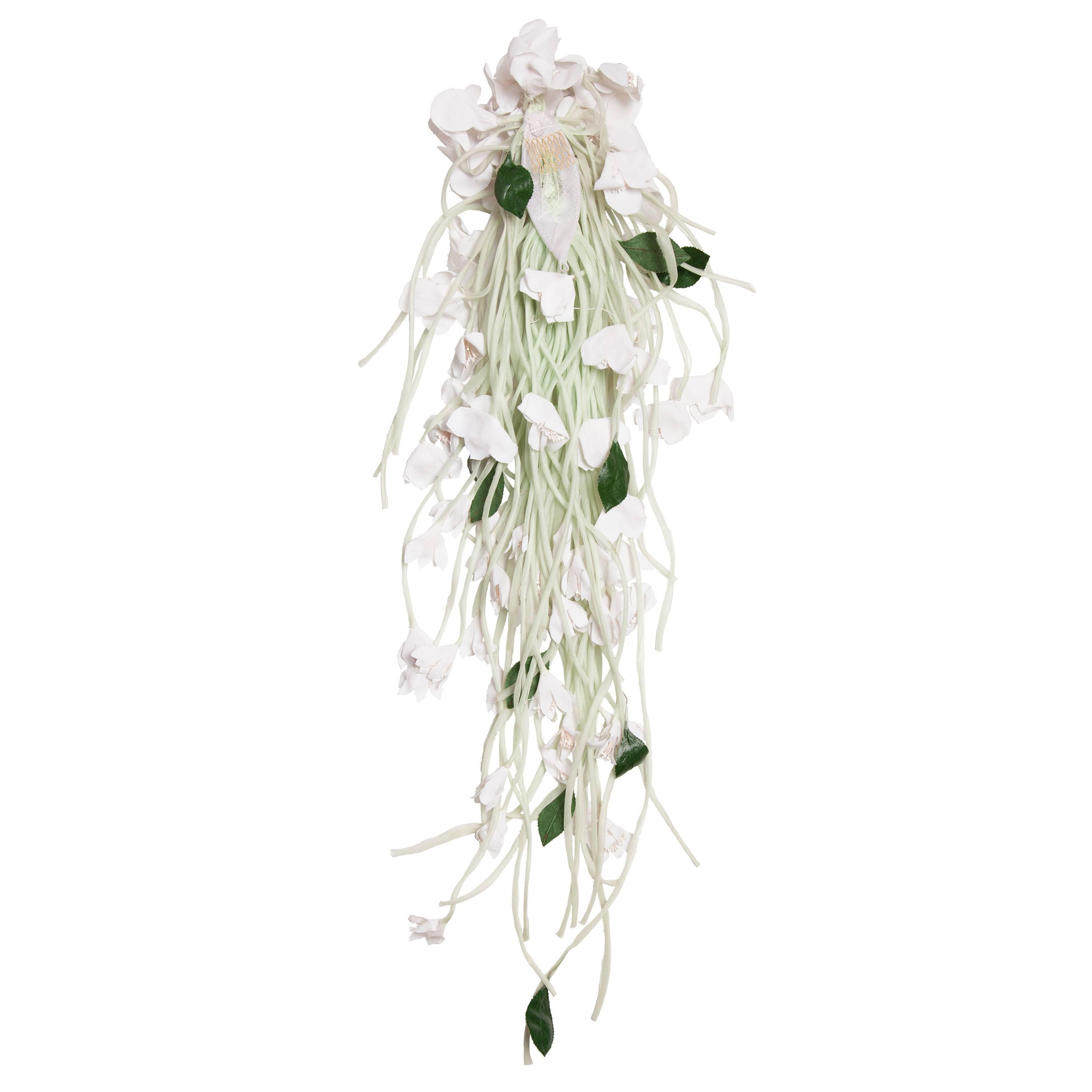 Beautifull Couture hair piece from French atelier from circa 1970's. Shades of light green stems and cream white flowers - Amazing hand crafted bias cut materials gives natural carls. Some of the stems has thin wires -  gives perfect volume and