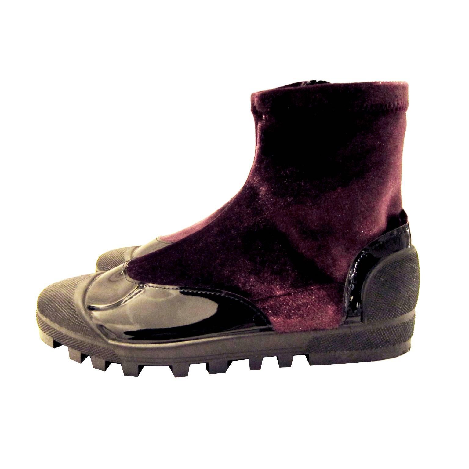 Issey Miyake Velvet Enamel Boots 1980s 