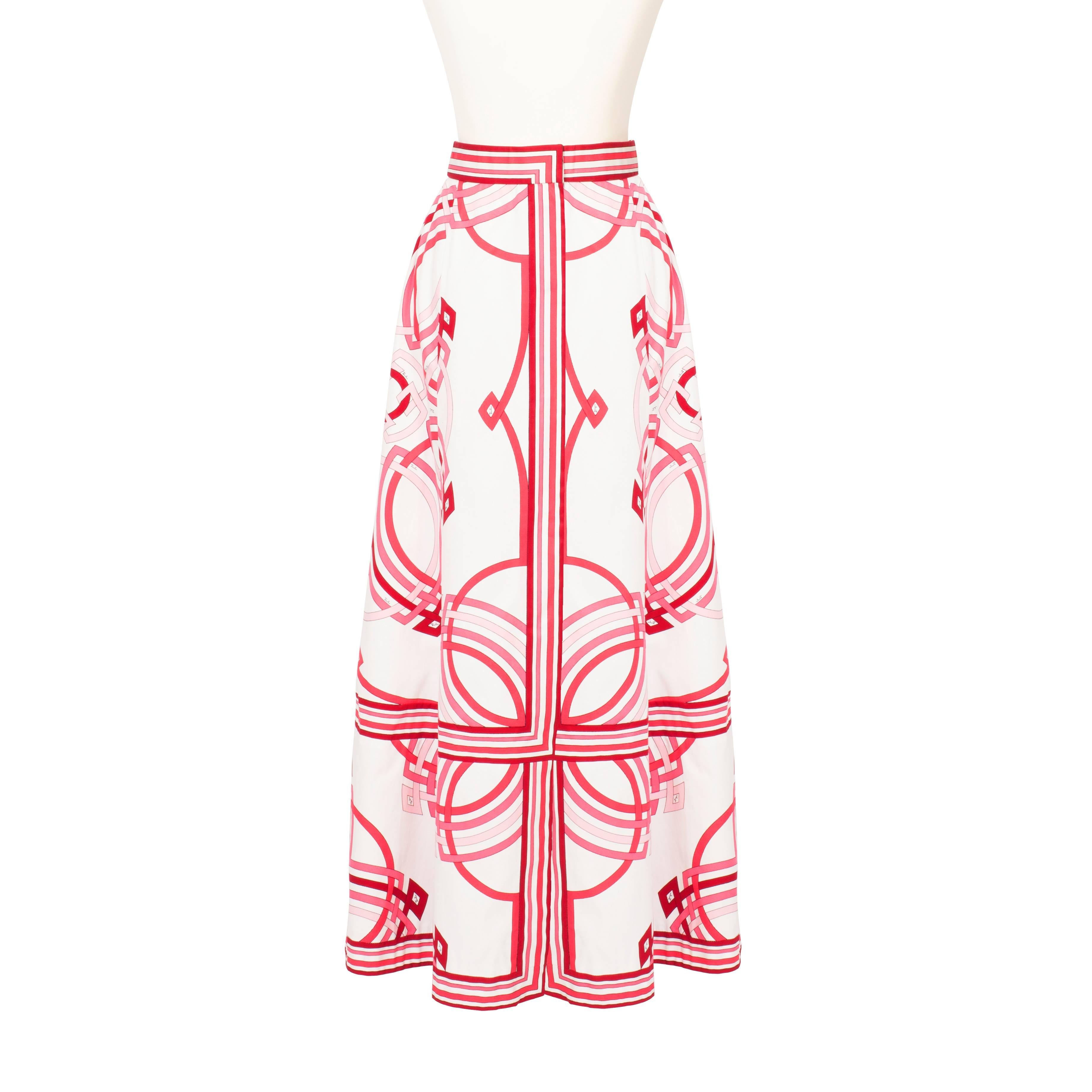 Emilio Pucci Pink White Blouse & Skirt Ensemble 1970s  1