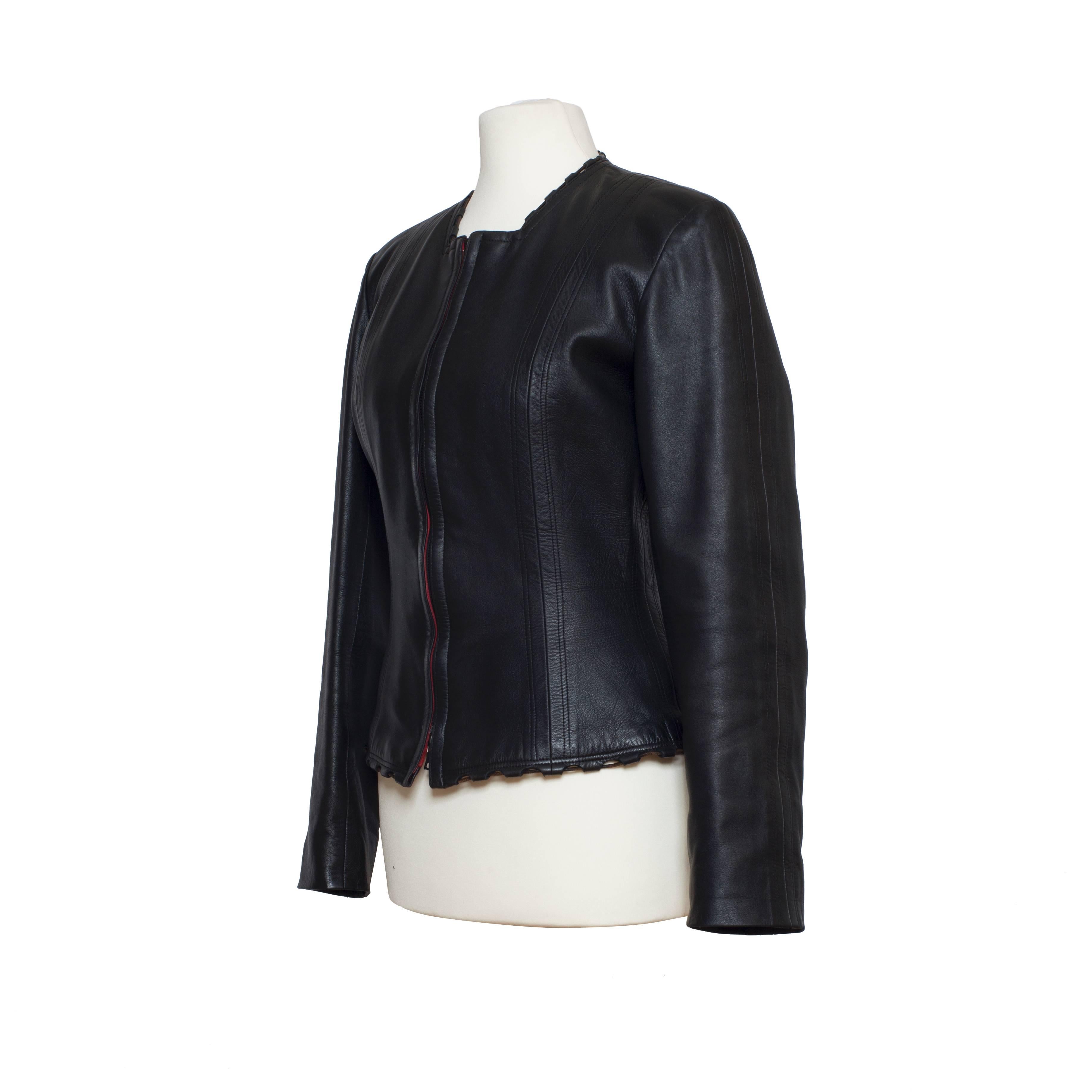 Black Alaia Dark Brown Leather Jacket Bicolour Lining 1980s