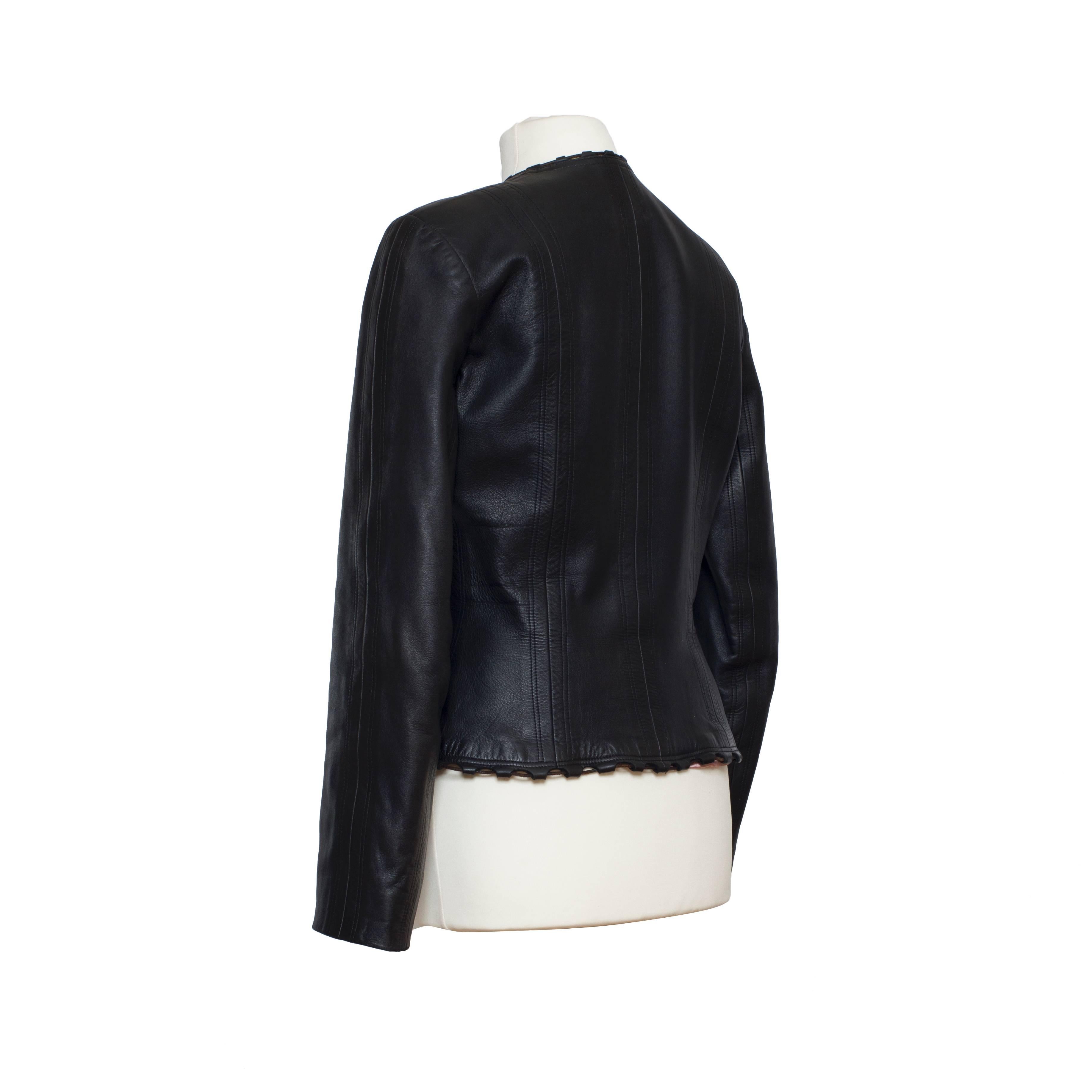 Alaia Dark Brown Leather Jacket Bicolour Lining 1980s In Excellent Condition In Berlin, DE