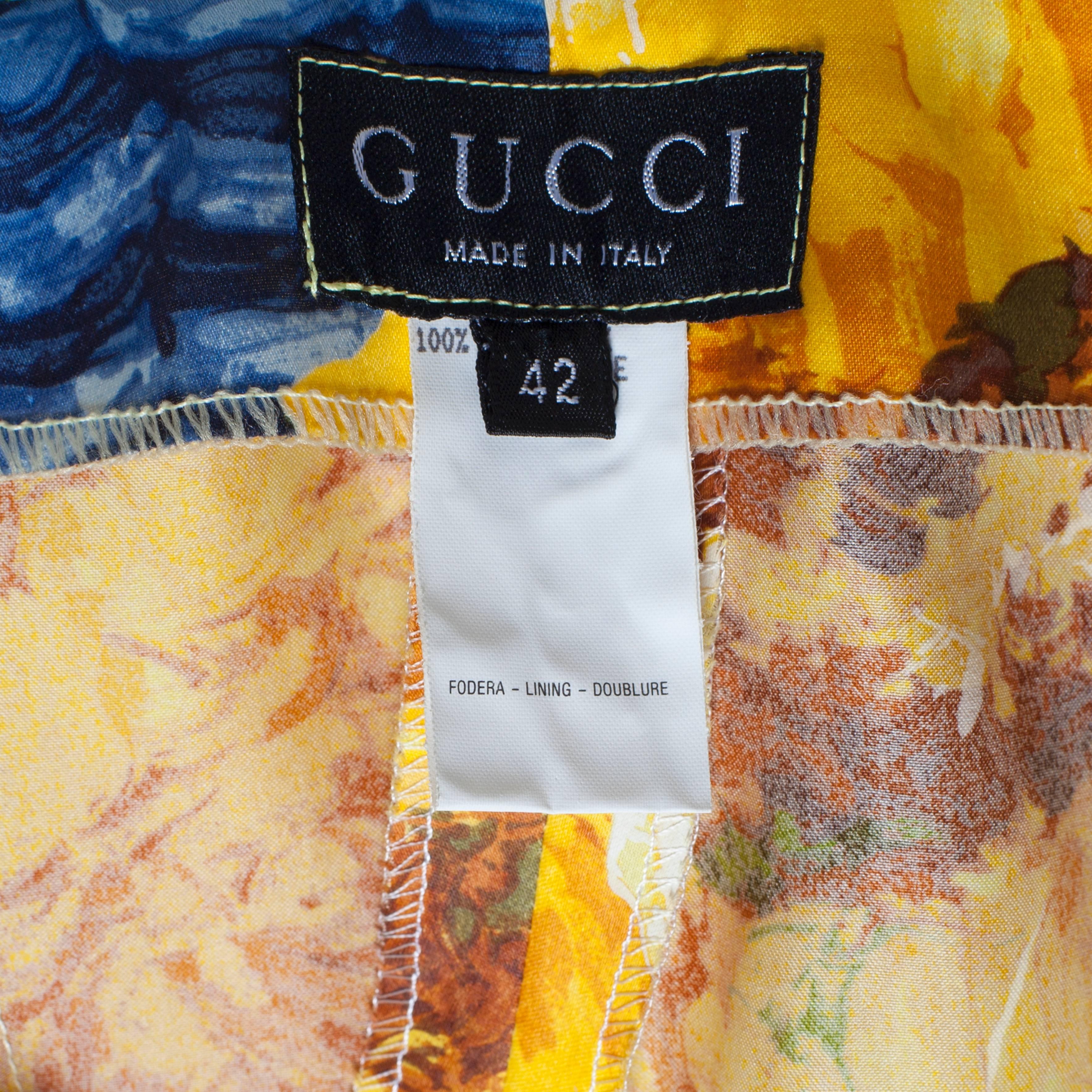 Gucci Sunflower Silk Trouser  In Excellent Condition For Sale In Berlin, DE