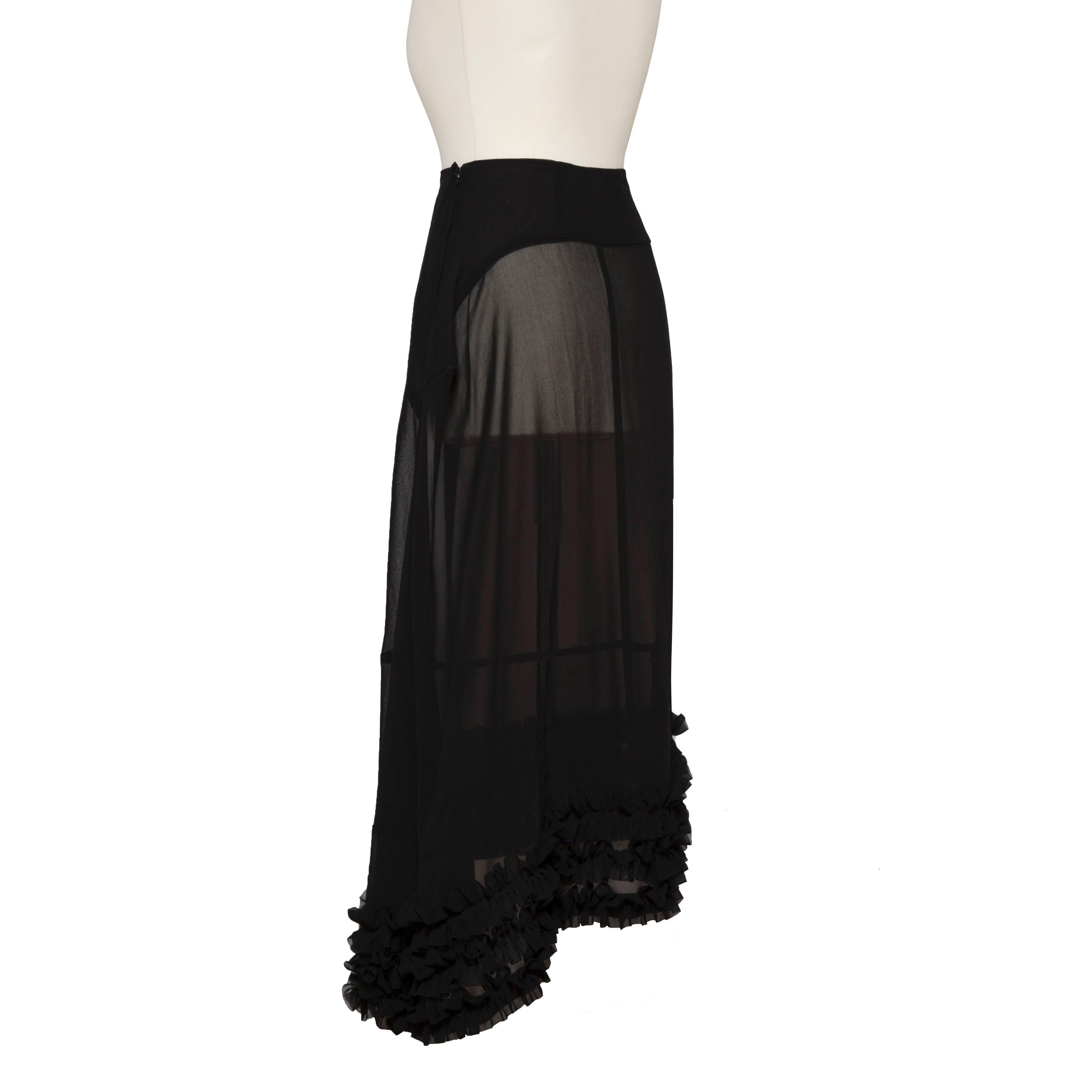 Comme des Garcons Ruffle Black Sheer Skirt AD1998 In Excellent Condition For Sale In Berlin, DE