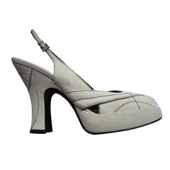 Prada Peep Of White Heel Suede Stitch