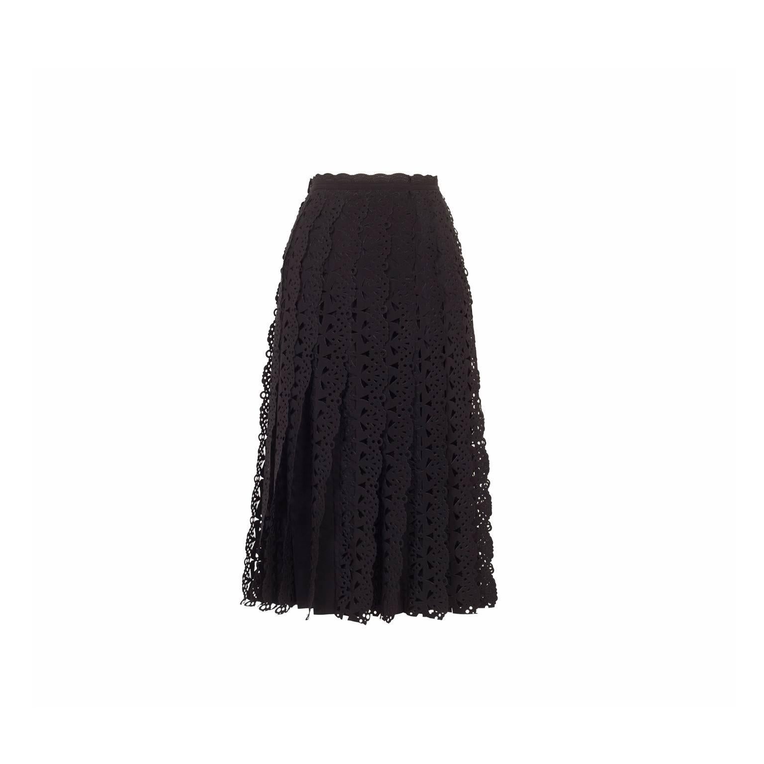 Black Issey Miyake FETE Pleated Lace Cutout Skirt 