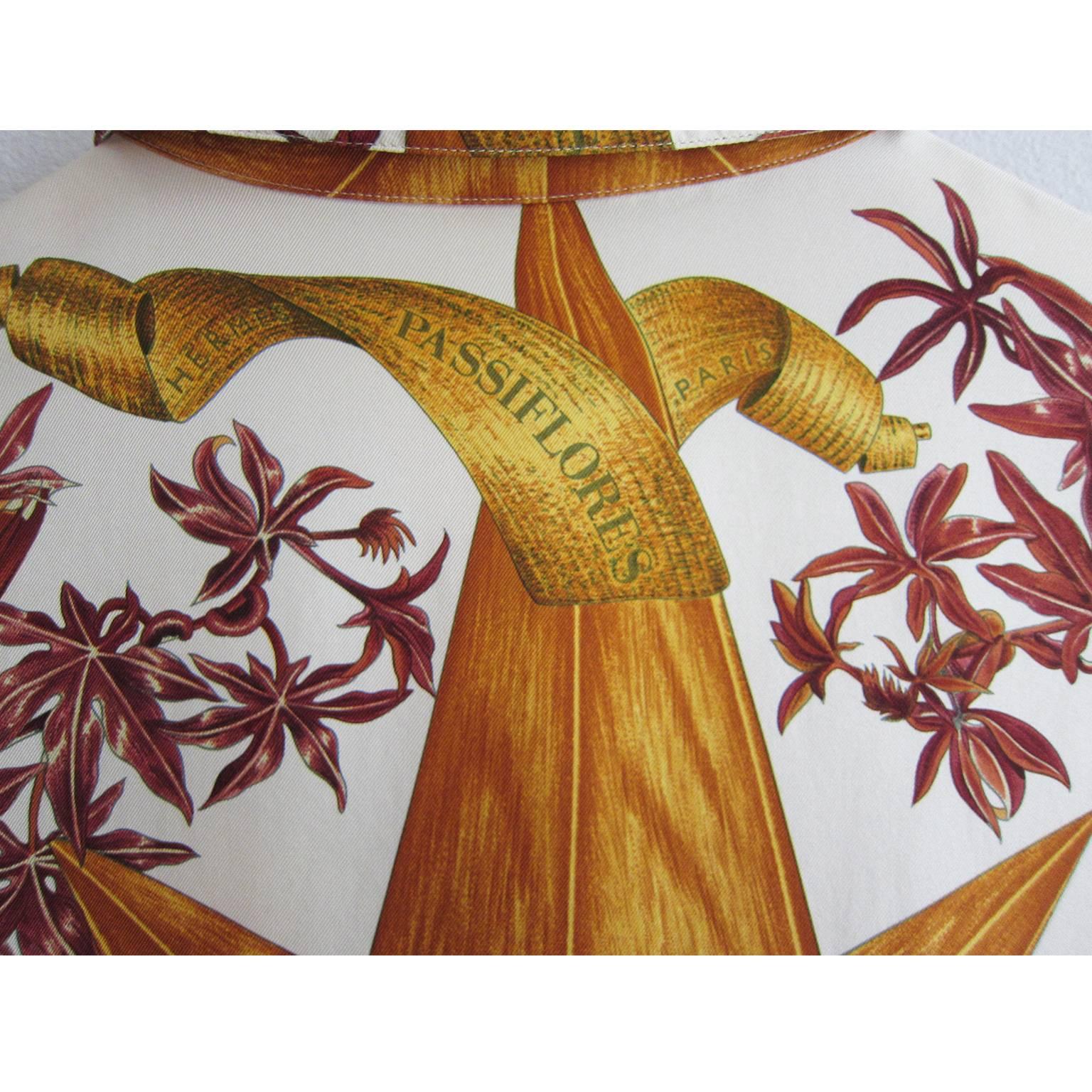 Brown Hermes Paris Silk Blouse Passiflore & Hydrangea 