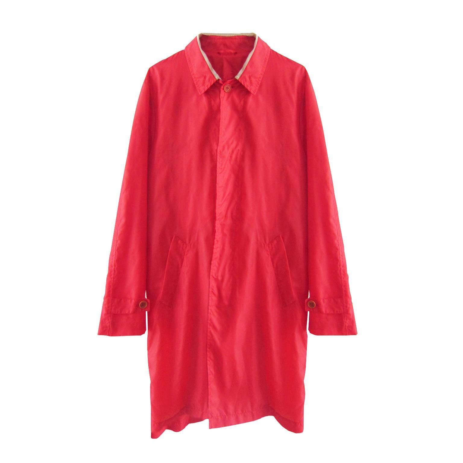 Helmut Lang Bi Colour Stripe Detail Red Nylon Coat 1997 For Sale