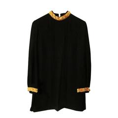 Retro Black Mini Dress Golden Crochet 1960s