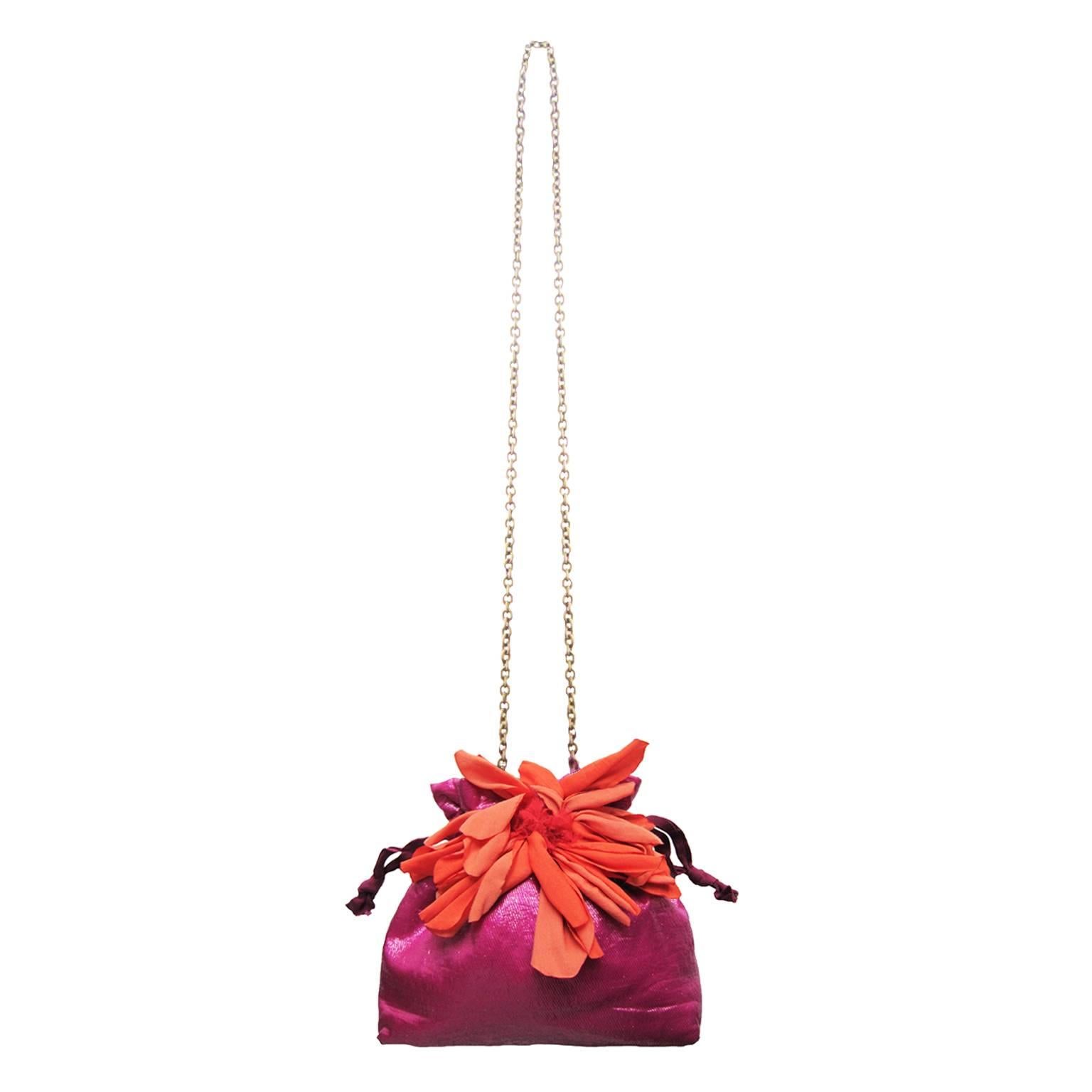 Lanvin Pink Purse Bag Orange Flower 