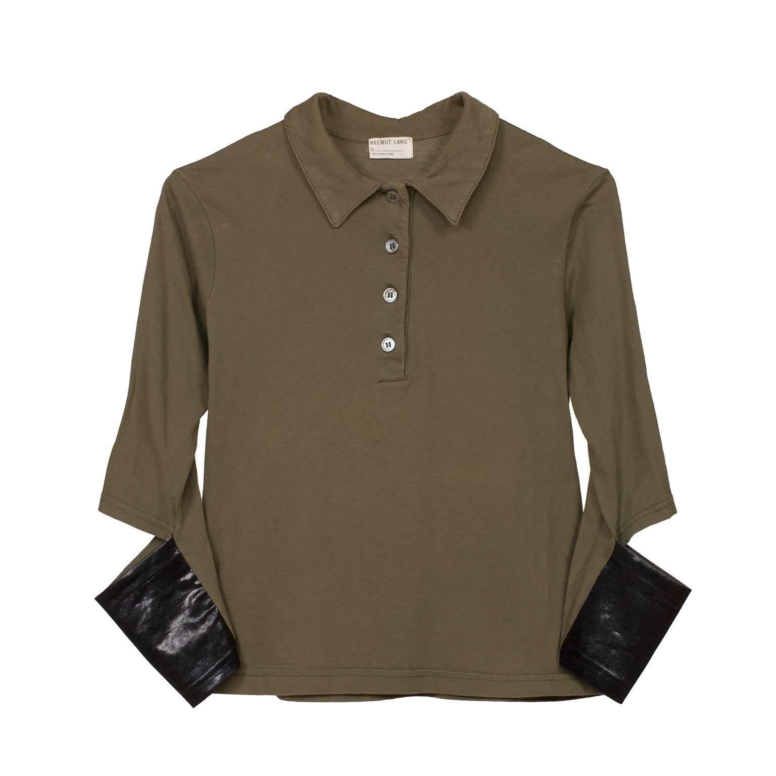 Helmut Lang Khaki Top Black Sleeve Cut 1996 For Sale