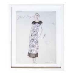 Karl Lagerfeld Original Sketch Croquis Flower Dress For Chloe 1970