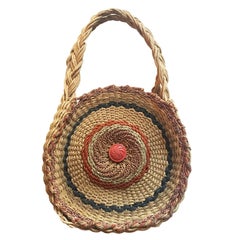 Woven Twirl Basket Round Purse Bag 1920's