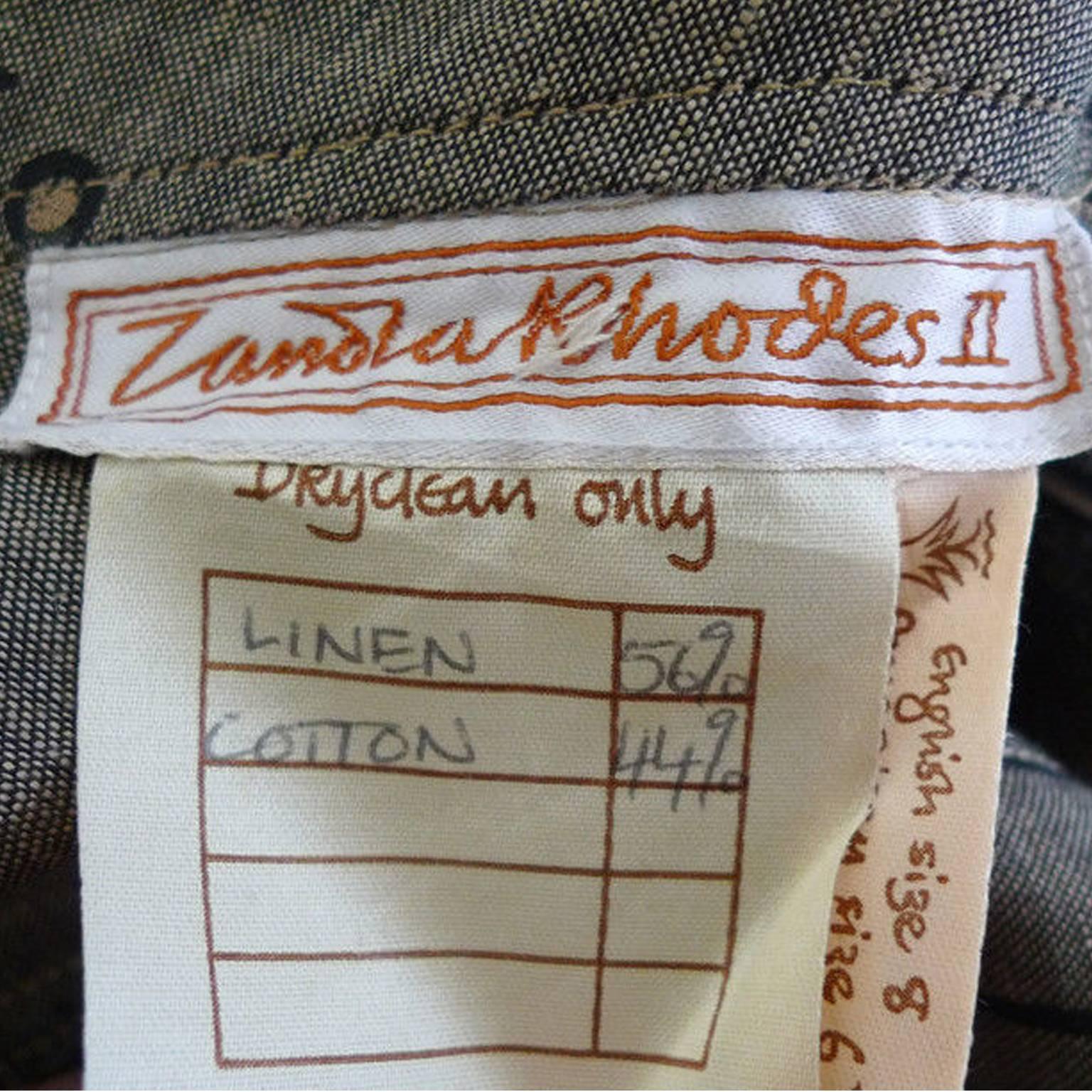 Zandra Rhodes II  Linen Cotton Open Back Dress 1980s For Sale 1