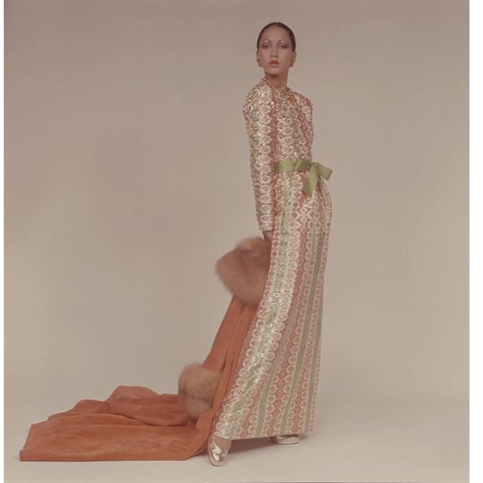 Christian Dior Haute Couture Sequin Evening Dress Gown AW 1971 For Sale 2