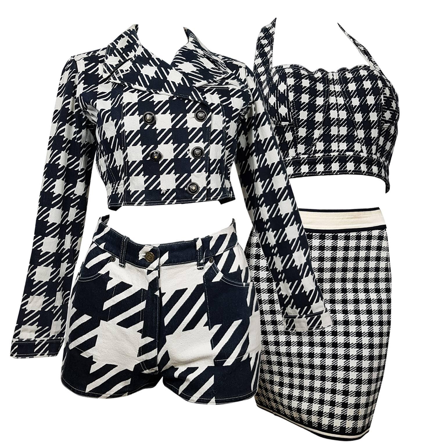 Azzedine Alaia Tati Jacket Bustier Shorts And Skirt 4 piece Set, S / S 1991 For Sale