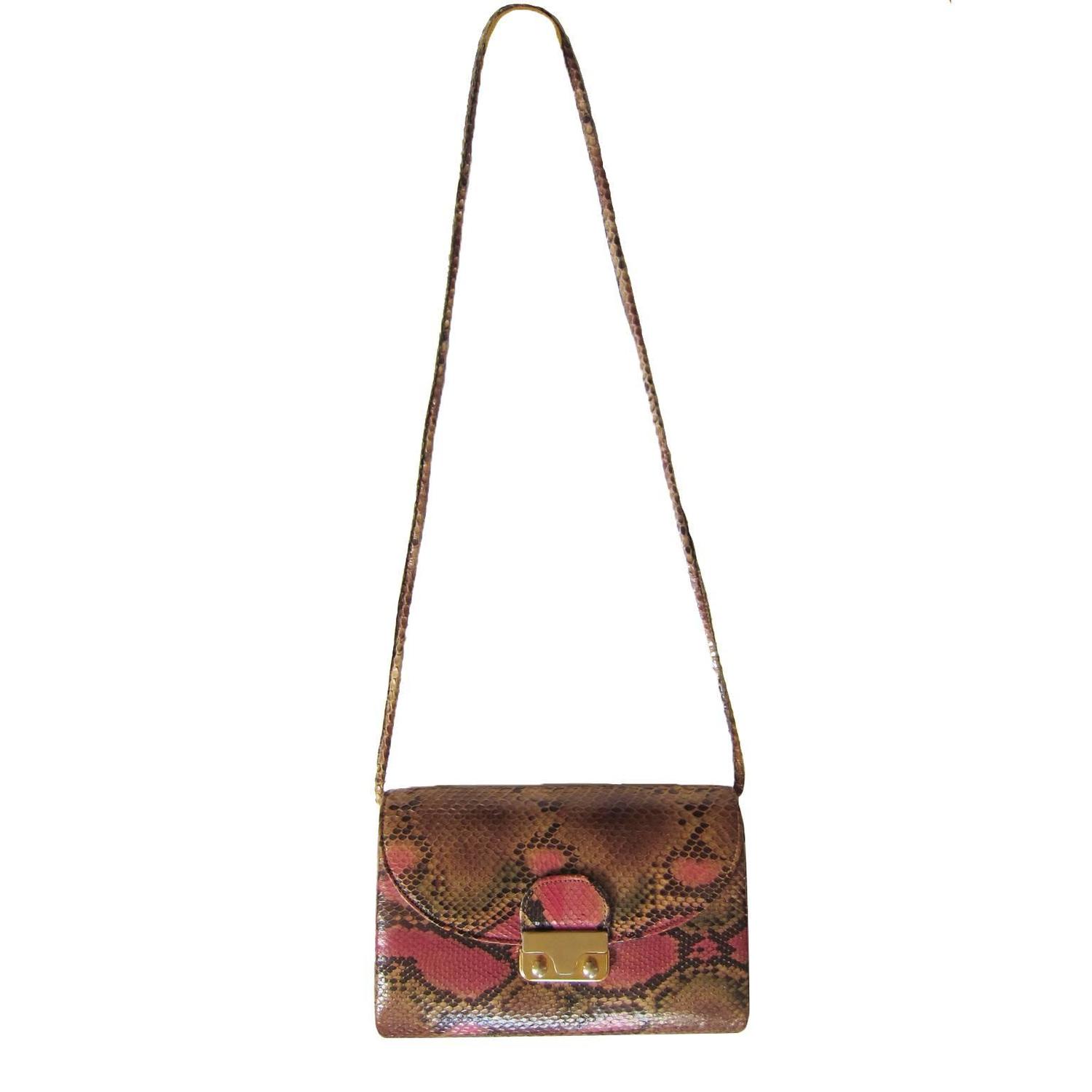 Pink Python Shoulder Leather Purse 1970&#39;s For Sale at 1stdibs