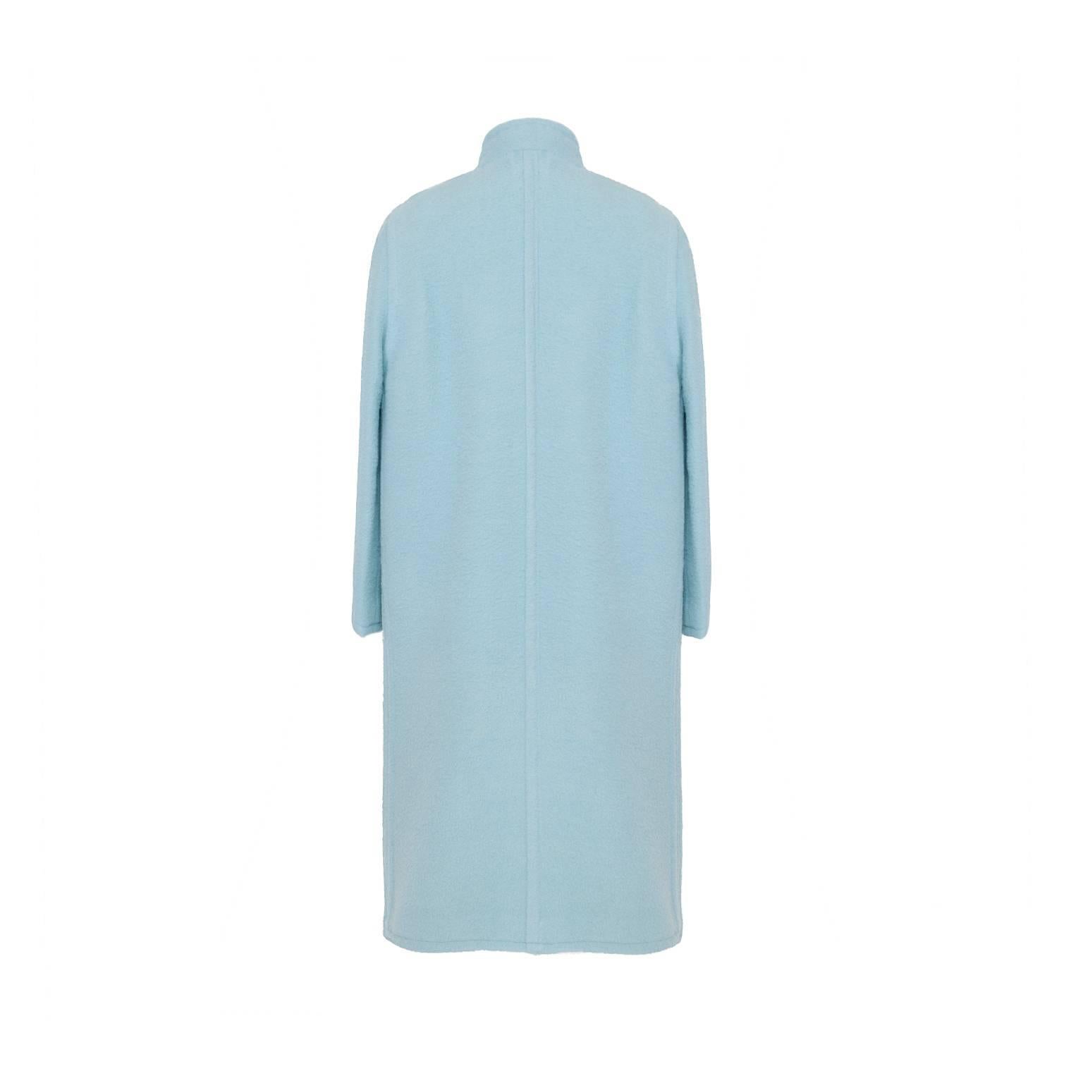 Courreges Baby Blue Wool Coat In Excellent Condition For Sale In Berlin, DE