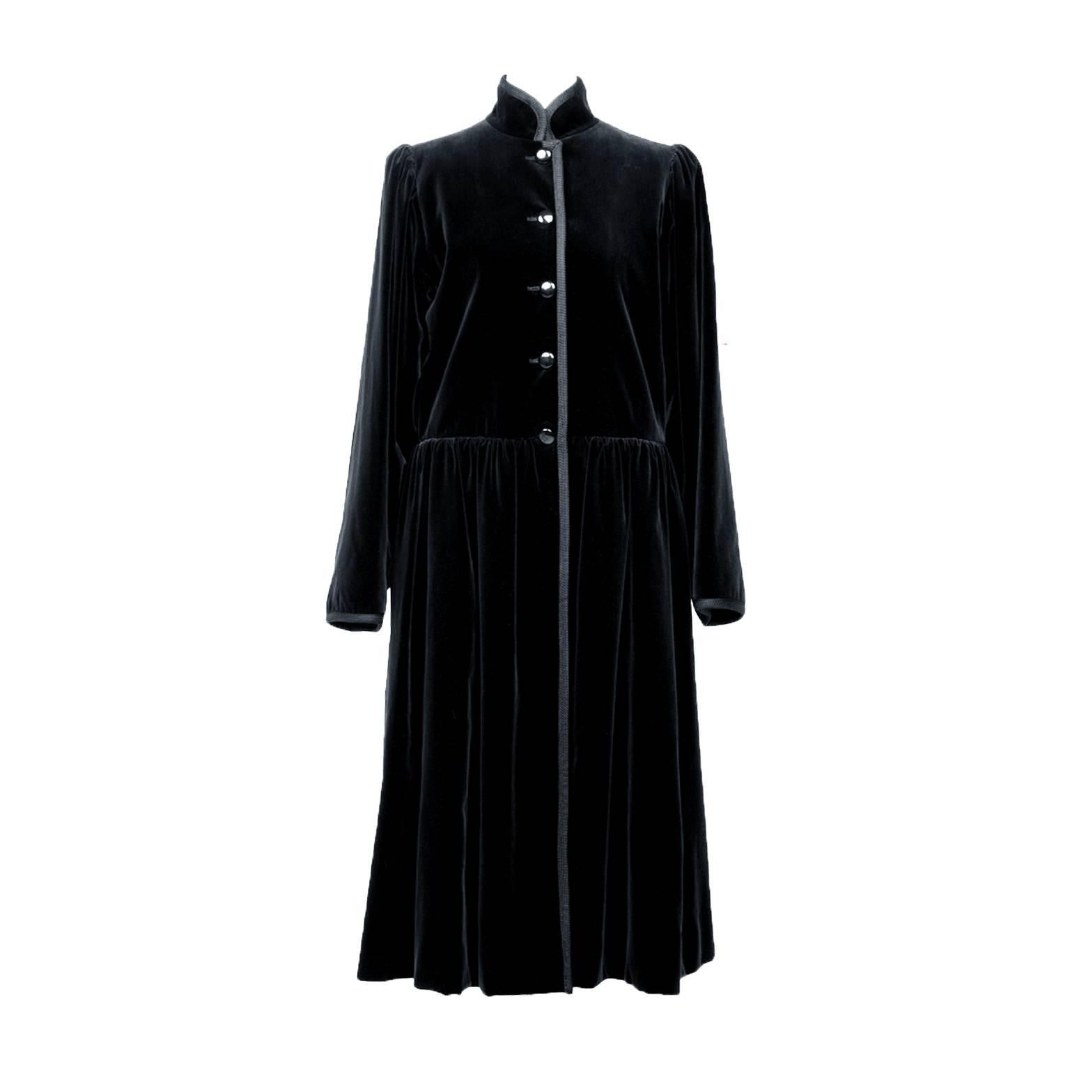 Yves Saint Laurent Russian Collection Black Velvet Coat 1976