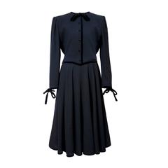 Valentino Black Dress Velvet Bow 1980
s Valentino Black Dress Velvet Bow 1980
s