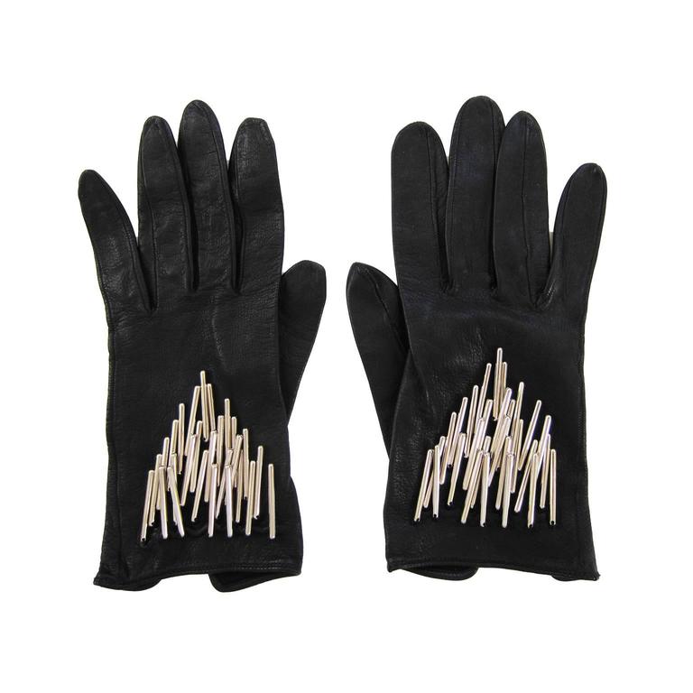 Vintage Claude Montana attr. Studded Fringe Leather Gloves