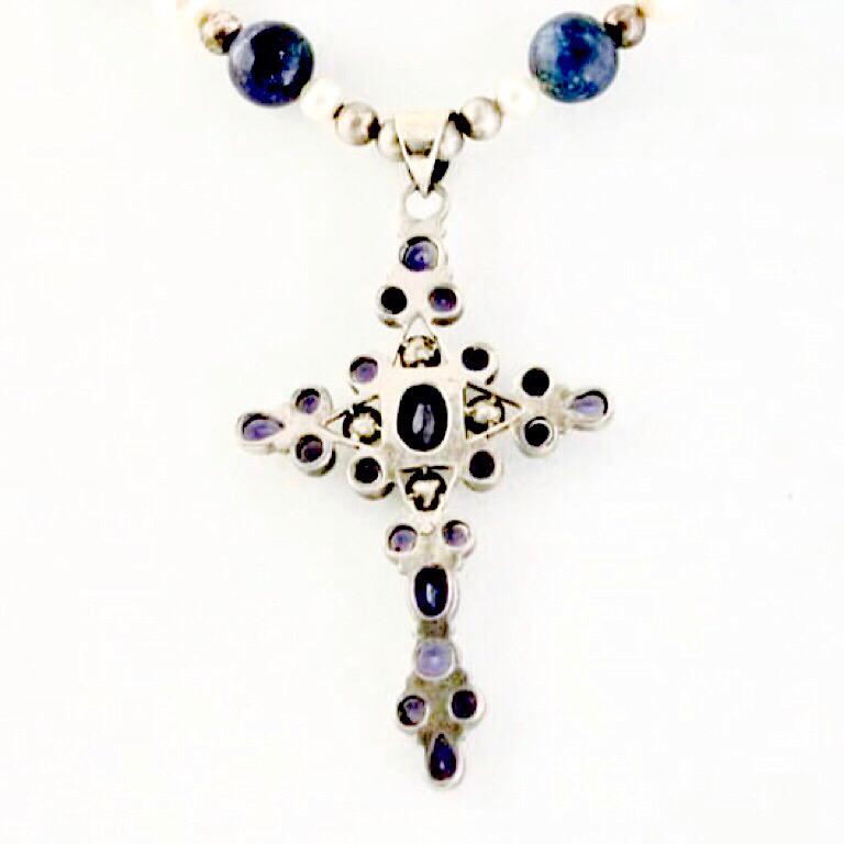 Women's Pre-appraised Exolette Silver Tanzanite Lapis Lazuli Cultured Pearl Parure For Sale