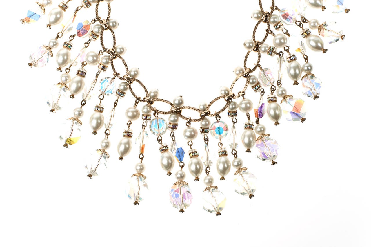 Vintage Vendome Crystal & Pearl Bib Necklace