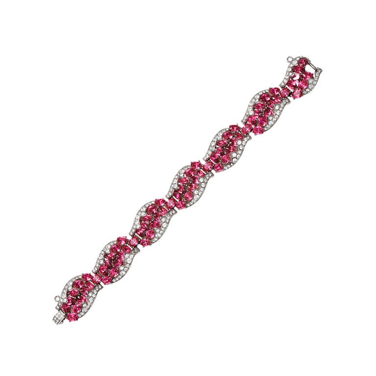 Vintage Trifari Pink Tourmaline Bracelet For Sale