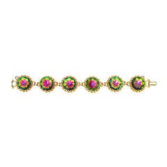 Retro Schiaparelli Watermelon Tourmaline Bracelet & Earrings Set