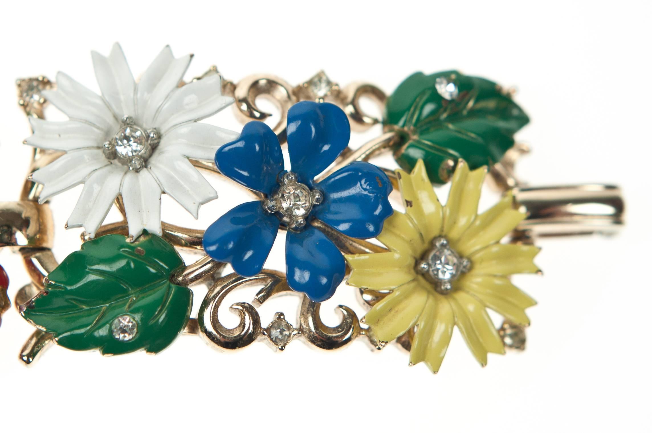 Women's Vintage Multicoloured Trifari Field of Flowers Bracelet For Sale