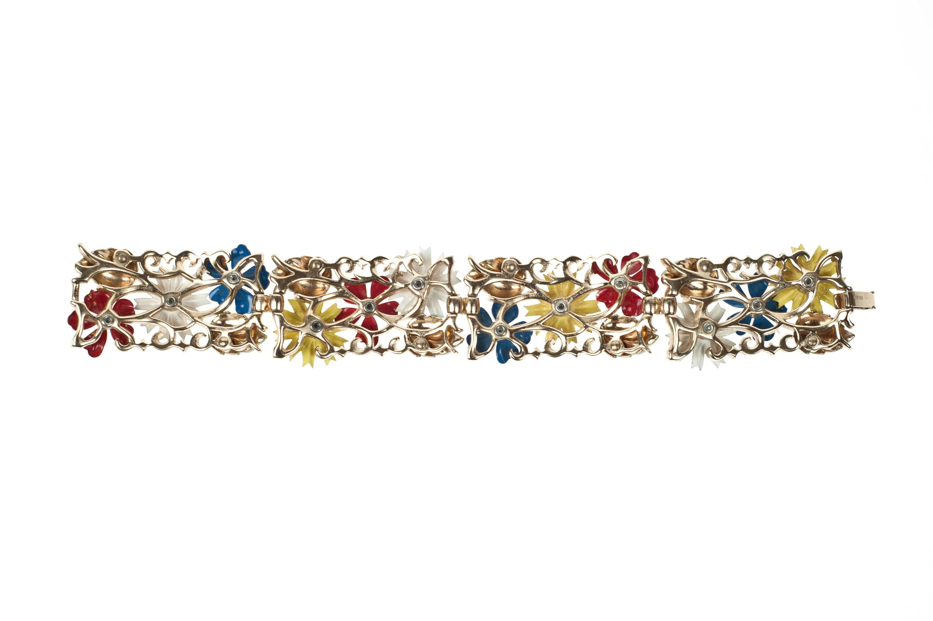 Vintage Multicoloured Trifari Field of Flowers Bracelet For Sale 1