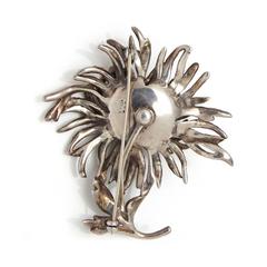 Vintage Silver & Marcasite Chrysanthemum Brooch