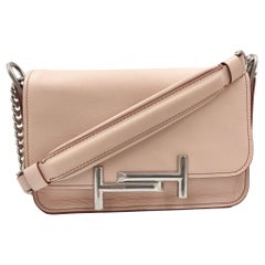 Tod's Pink Leather Mini Double T Ladies Shoulder Bag