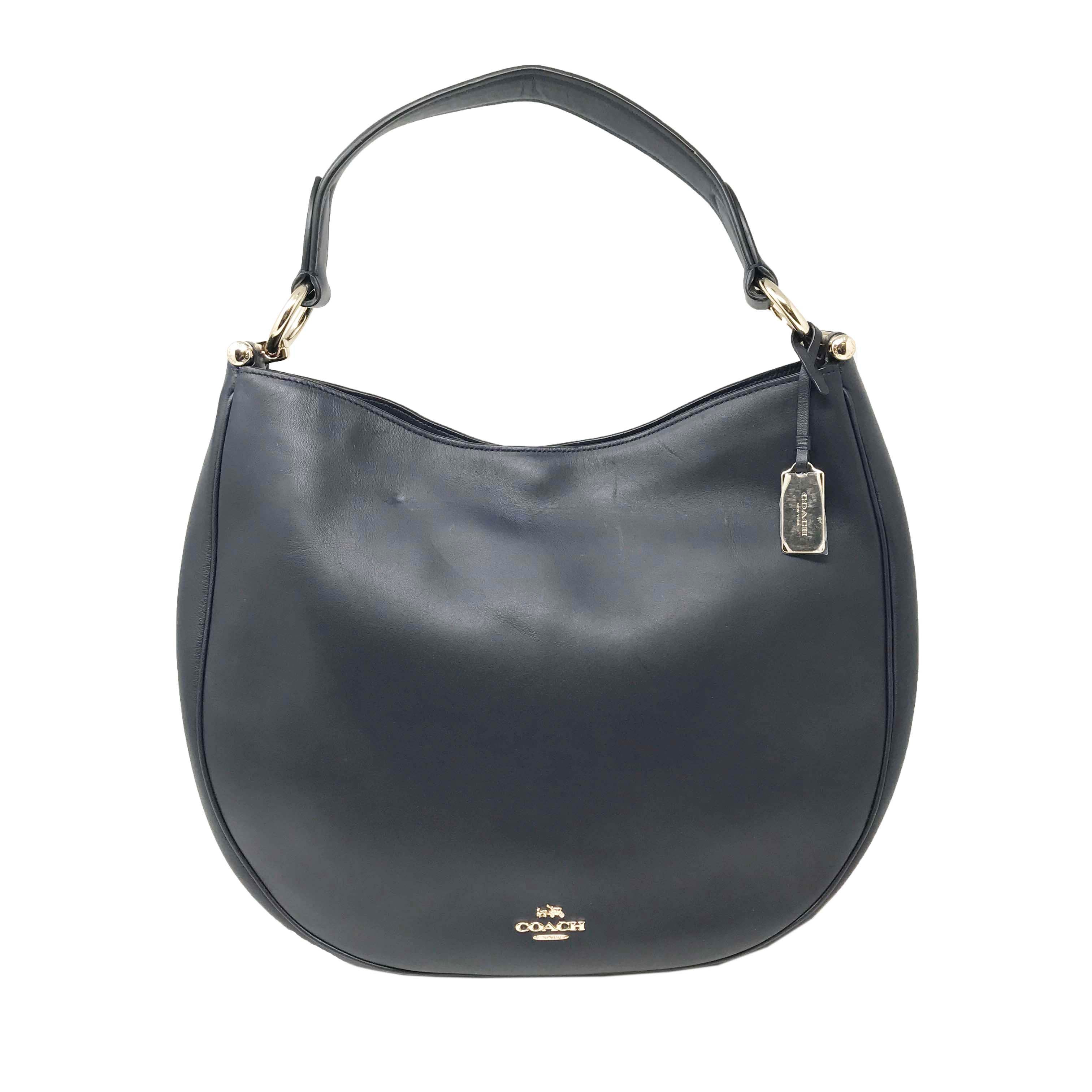 navy blue leather coach purse
