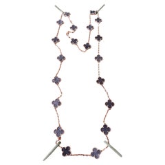 Van Cleef & Arpels Vintage Alhambra 20 Motif Long Necklace Silver Obsidian & 18K