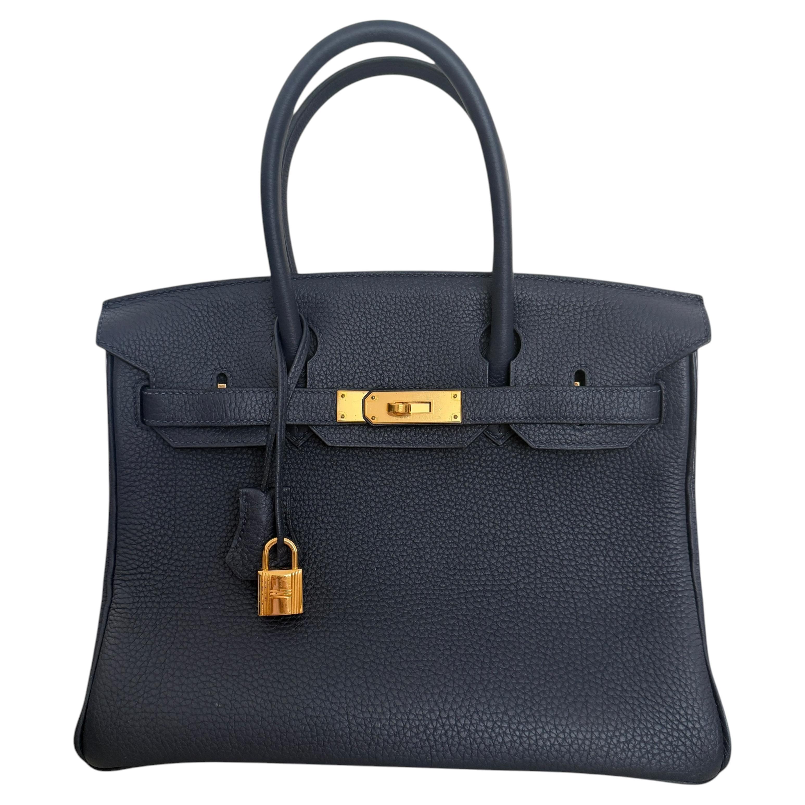 Sac Birkin Hermès 20 cm, bleu marine « Nuit Togo », avec finitions dorées en vente