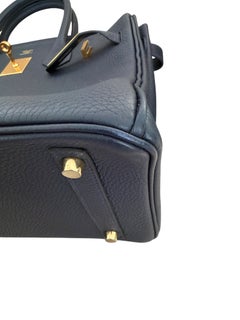 Hermes 20cm Birkin Bag Navy Blue Nuit Togo Bag Gold Hardware