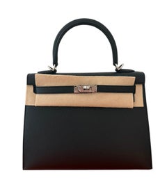 Hermès Kelly Sellier 25 Black Epsom Palladium Hardware G