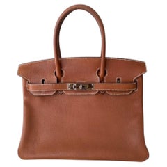 Sac Hermès Birkin 30 cm Fauve en cuir Barenia naturel, modèle Faubourg