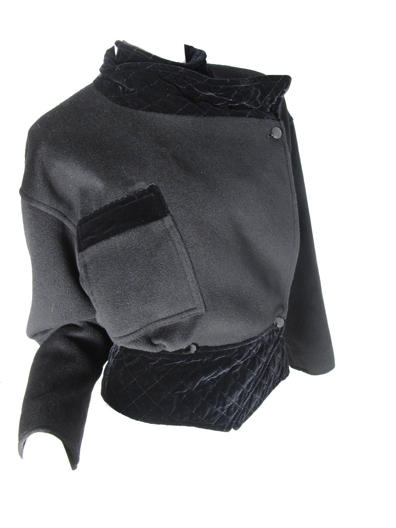 UNGARO black wool and velvet jacket. One front pocket. 45