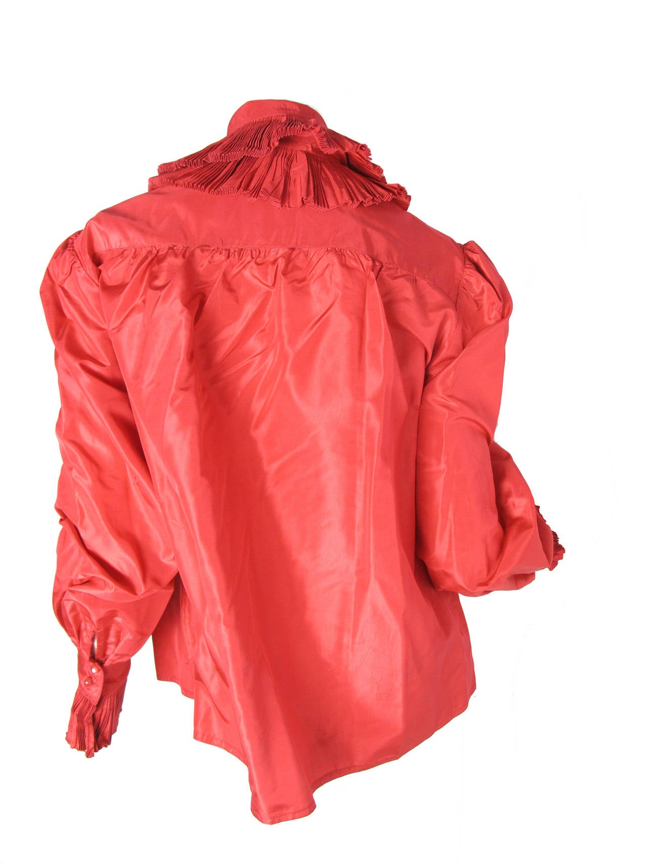 Red 1980s Chloe red silk blouse with ruffled cuffs and collar