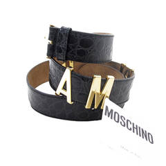 Moschino "I AM RICH" Moveable Lettering Black Leather Waist Belt