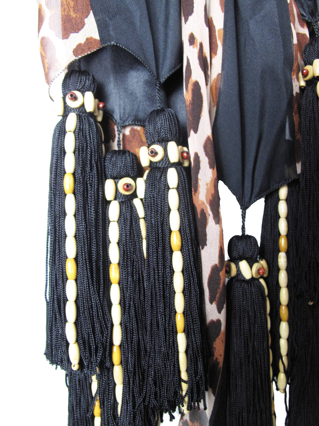 1980s Christian Dior Sheer Chiffon Wrap with Tassels and Beading In Excellent Condition In Austin, TX