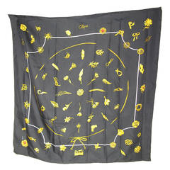 Vintage Hermes " clips " Black silk Scarf with Pin Design