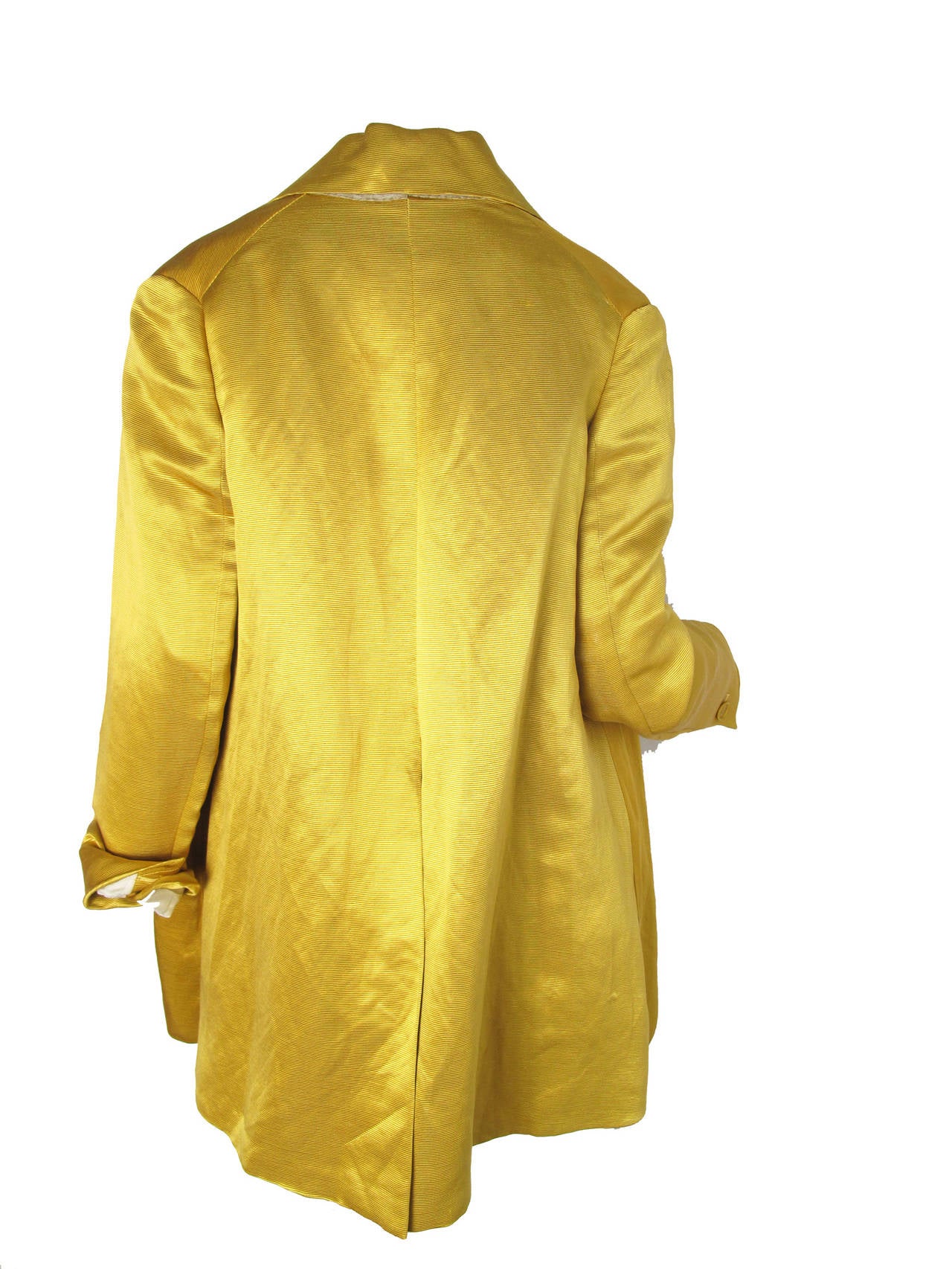 Romeo Gigli yellow silk blend one button closure jacket / coat.
 Sz 38 
Made in Italy
Condition: Spot on sleeve, see photos.