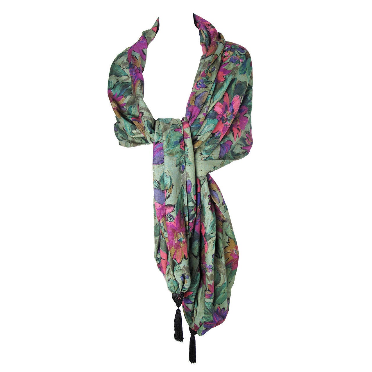 Large Ungaro floral shawl with tassels