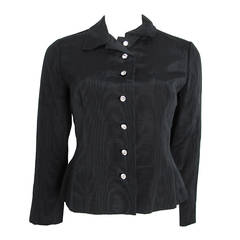 Early Givenchy Black Silk Jacket with Rhinestone Buttons